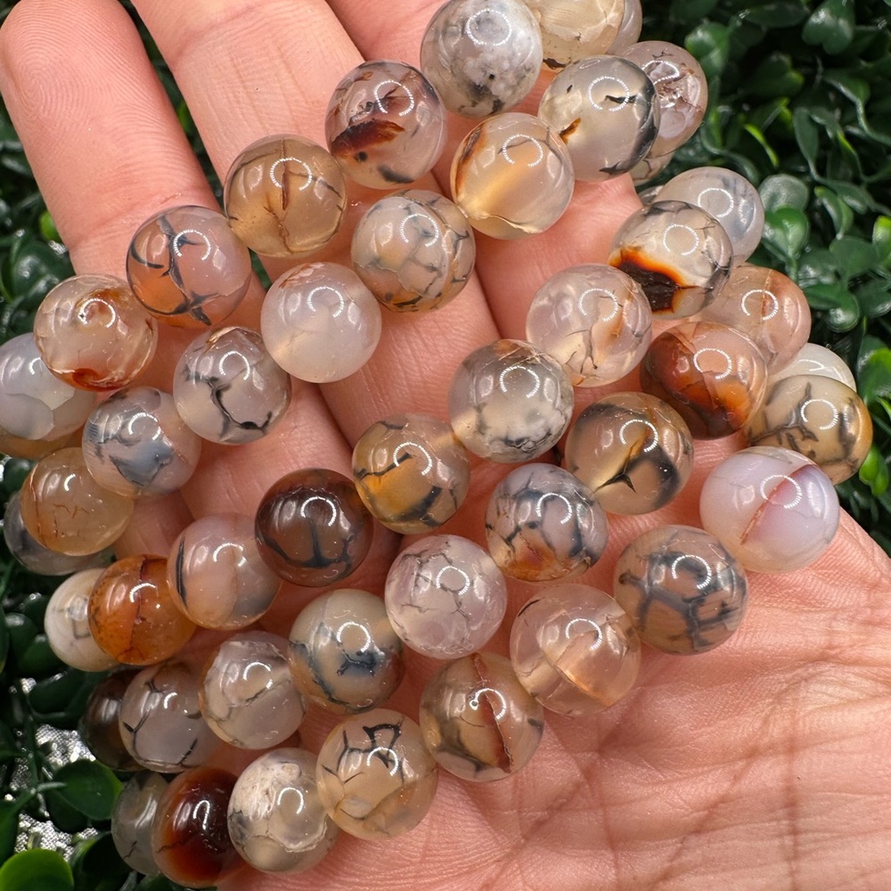10mm Red Dragon Vein Agate Beaded Bracelet